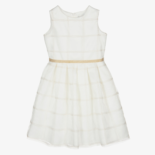 Elsy-Girls Ivory & Gold Check Dress | Childrensalon Outlet