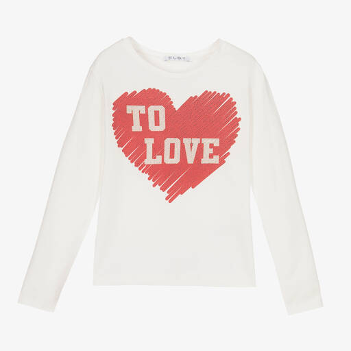 Elsy-Girls Ivory & Red Heart Top | Childrensalon Outlet
