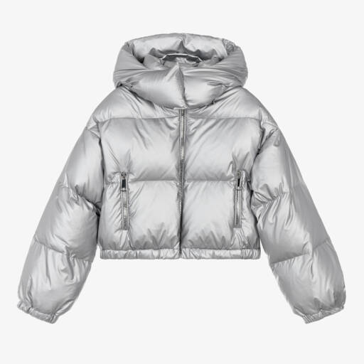 Elsy-Girls Metallic Silver Puffer Coat | Childrensalon Outlet