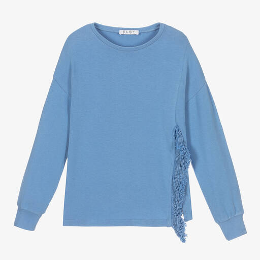 Elsy-Girls Pale Blue Fringe Sweater | Childrensalon Outlet