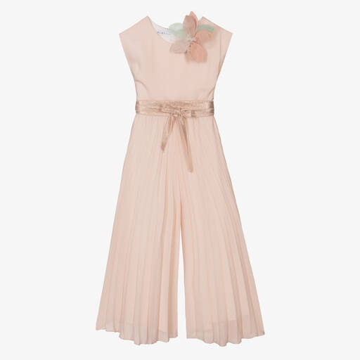 Elsy-Girls Pink Pleated Chiffon Jumpsuit | Childrensalon Outlet