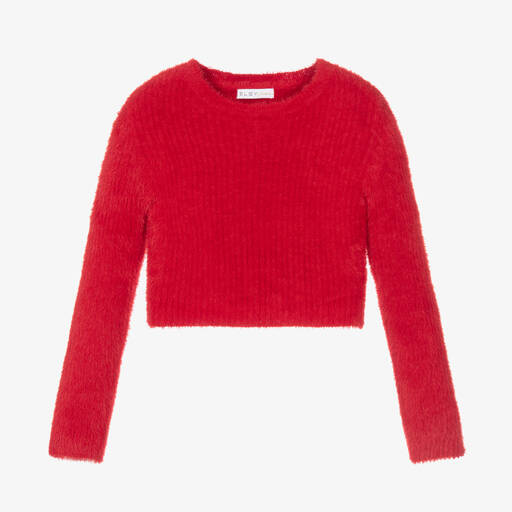 couture by Elsy-Girls Red Fluffy Knit Cropped Sweater | Childrensalon Outlet