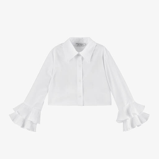 Elsy-Girls White Cotton Frilled Sleeve Blouse | Childrensalon Outlet