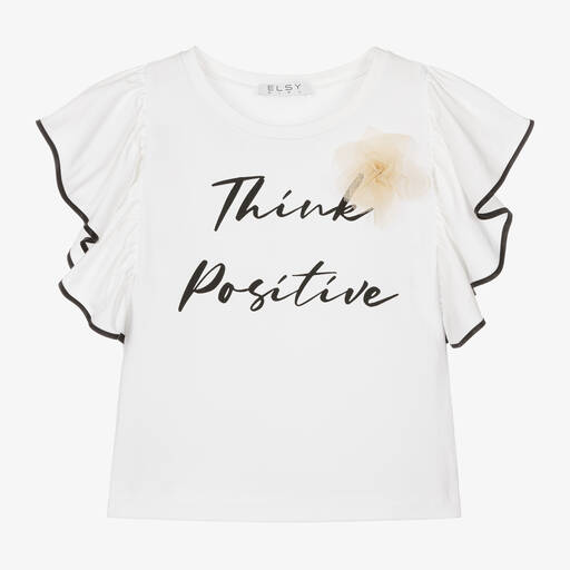 Elsy-Girls White Cotton Slogan T-Shirt | Childrensalon Outlet