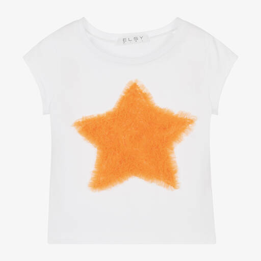 Elsy-Girls White Cotton Star T-Shirt | Childrensalon Outlet