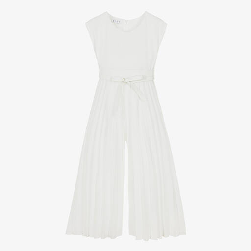 Elsy-Girls White Crêpe Pleated Jumpsuit | Childrensalon Outlet