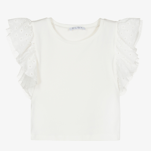 Elsy-Girls White Ruffle Sleeve Top | Childrensalon Outlet