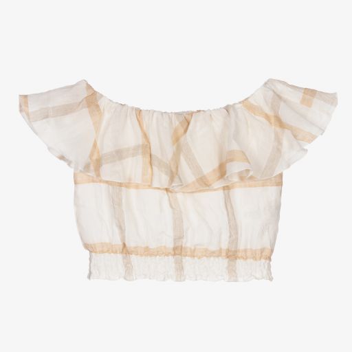 Elsy-بلوز مزيج قطن وفيسكوز لون عاجي وبيج للبنات | Childrensalon Outlet