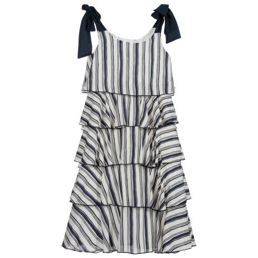 Elsy-Ivory & Blue Midi Dress | Childrensalon Outlet