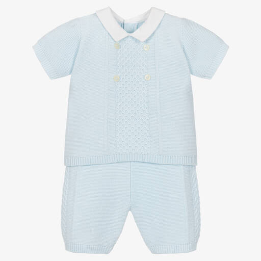 Emile et Rose-Baby Boys Blue Cotton Knit Shorts Set | Childrensalon Outlet