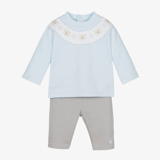 Emile et Rose-Baby Boys Blue & Grey Cotton Trouser Set | Childrensalon Outlet