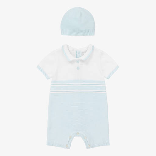 Emile et Rose-Baby Boys Blue Knit Shortie Set | Childrensalon Outlet
