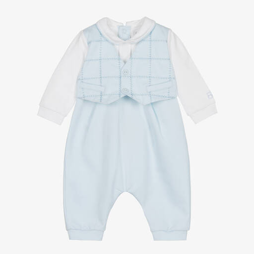 Emile et Rose-Baby Boys Blue & White Cotton Romper | Childrensalon Outlet