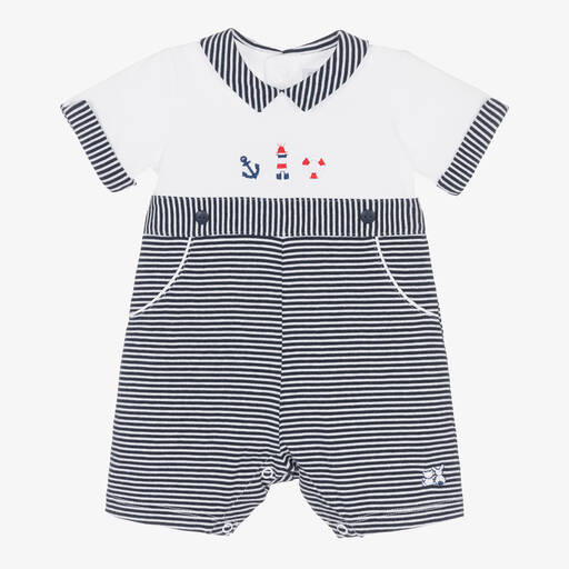 Emile et Rose-Baby Boys Navy Blue Stripe Cotton Shortie | Childrensalon Outlet
