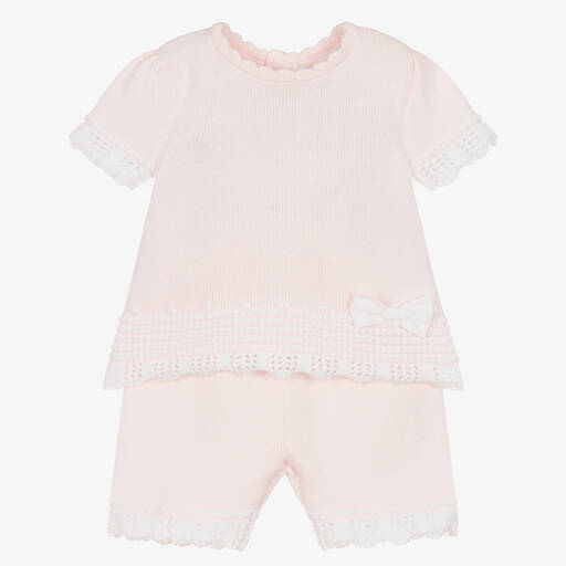 Emile et Rose-Baby Girls Pink Cotton Knit Shorts Set | Childrensalon Outlet