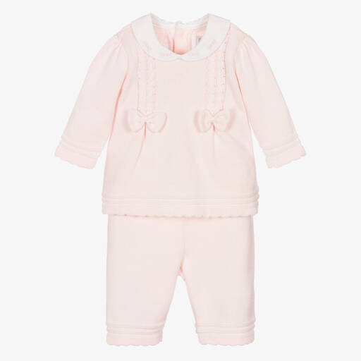 Emile et Rose-Baby Girls Pink Cotton Knit Trousers Set | Childrensalon Outlet
