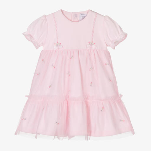 Emile et Rose-Baby Girls Pink Floral Embroidered Dress | Childrensalon Outlet