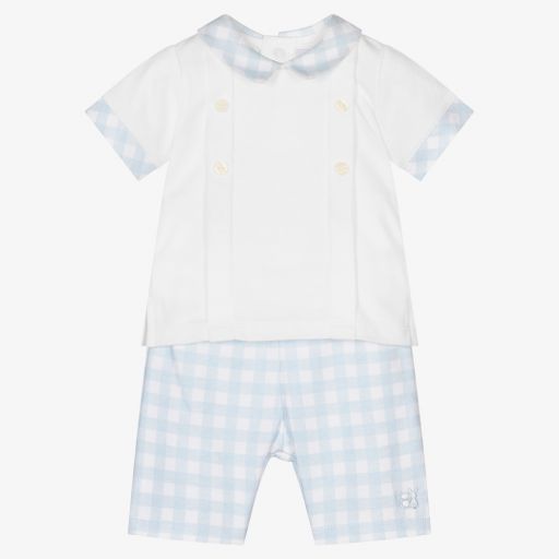 Emile et Rose-Blue Checked Cotton Shorts Set | Childrensalon Outlet