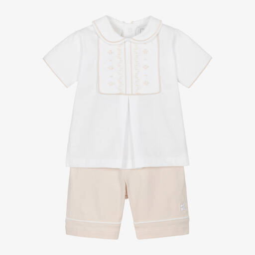 Emile et Rose-Boys Beige & White Summer Shorts Ensemble | Childrensalon Outlet
