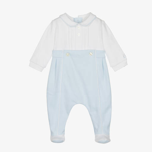 Emile et Rose-Boys Blue & White Cotton Babygrow | Childrensalon Outlet