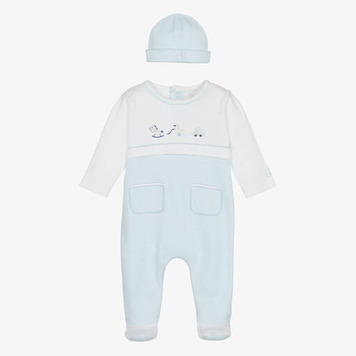 Emile et Rose-Boys Blue & White Cotton Babygrow Set | Childrensalon Outlet