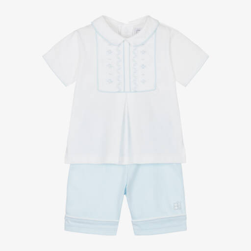 Emile et Rose-Boys Soft White & Blue Shorts Ensemble | Childrensalon Outlet
