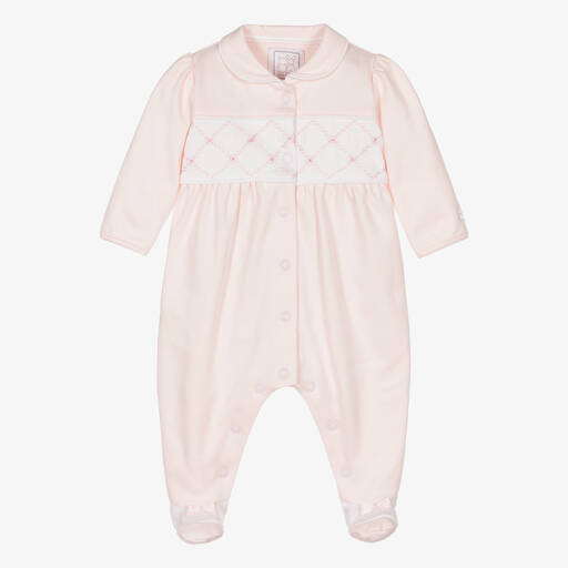 Emile et Rose-Girls Pink Embroidered Cotton Babygrow | Childrensalon Outlet