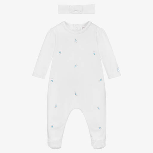 Emile et Rose-Girls White Cotton Babygrow Set | Childrensalon Outlet