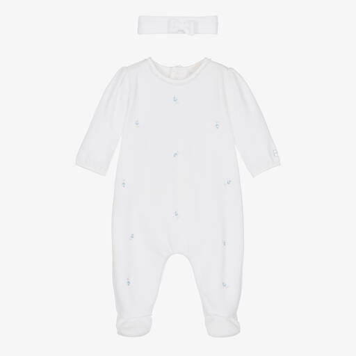 Emile et Rose-Girls White Velour Babygrow Set | Childrensalon Outlet