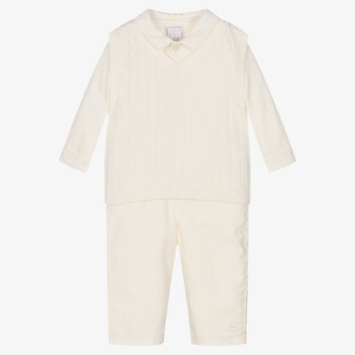 Emile et Rose-Ivory Cotton Baby Trouser Set | Childrensalon Outlet