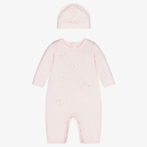 Emile et Rose-Pink Cotton Babysuit & Hat Set | Childrensalon Outlet