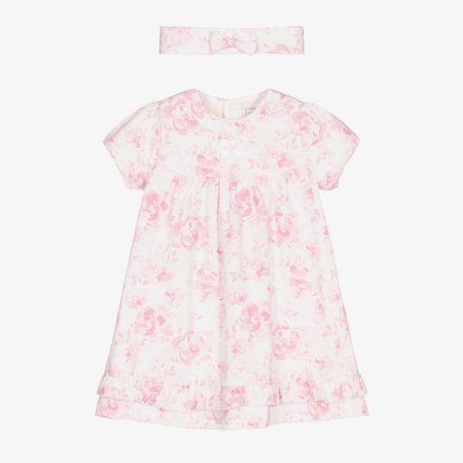 Emile et Rose-Розовое хлопковое платье в цветочек и повязка на голову | Childrensalon Outlet