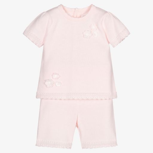 Emile et Rose-Pink Cotton Knit Shorts Set | Childrensalon Outlet