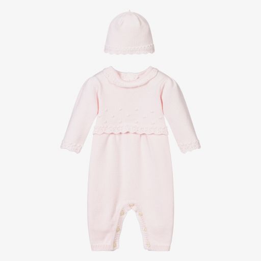 Emile et Rose-Pink Knitted Babygrow & Hat Set | Childrensalon Outlet