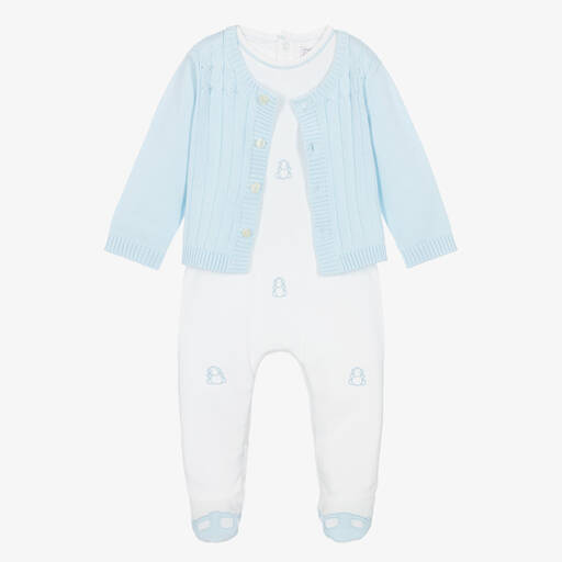 Emile et Rose-White & Blue Cotton Babysuit Set | Childrensalon Outlet