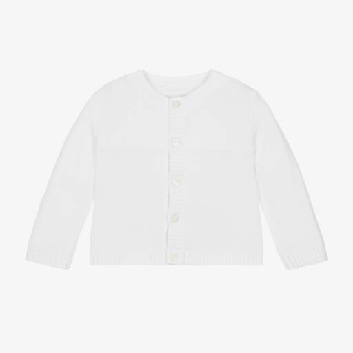 Emile et Rose-White Cotton Knitted Baby Cardigan | Childrensalon Outlet