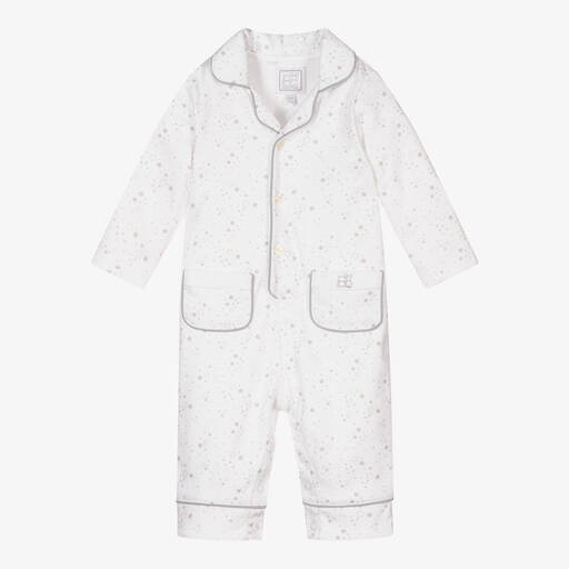 Emile et Rose-White & Grey Cotton Babysuit | Childrensalon Outlet