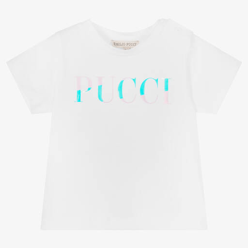 PUCCI-Baby Girls White Logo T-Shirt | Childrensalon Outlet