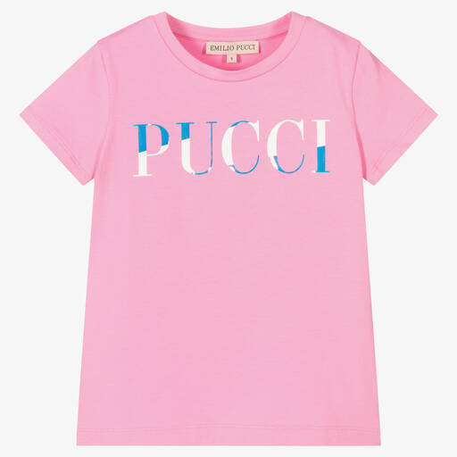 PUCCI-Girls Pink Cotton Logo T-Shirt | Childrensalon Outlet