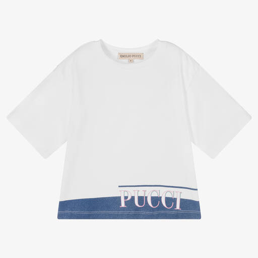 PUCCI-Girls White Logo T-Shirt | Childrensalon Outlet