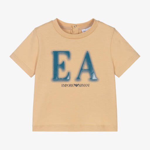 Emporio Armani-Baby Boys Beige Cotton EA T-Shirt | Childrensalon Outlet