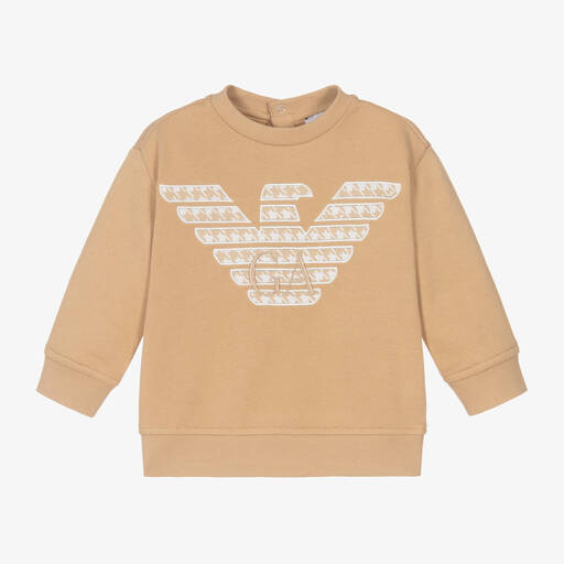 Emporio Armani-Baby Boys Beige Cotton Eagle Sweatshirt | Childrensalon Outlet