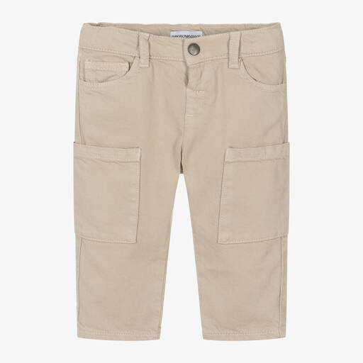 Emporio Armani-بنطلون كارغو أطفال ولادي قطن تويل لون بيج | Childrensalon Outlet