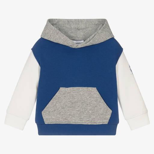 Emporio Armani-Baby Boys Blue Colourblock Hoodie | Childrensalon Outlet