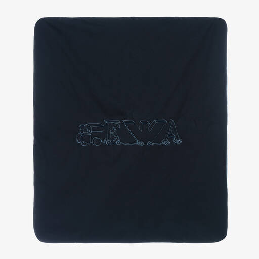 Emporio Armani-Baby Boys Blue Cotton Blanket (75cm) | Childrensalon Outlet