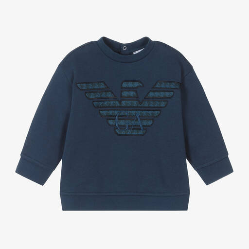 Emporio Armani-Baby Boys Blue Cotton Eagle Sweatshirt | Childrensalon Outlet