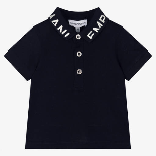 Emporio Armani-Baby Boys Blue Cotton Polo Shirt | Childrensalon Outlet
