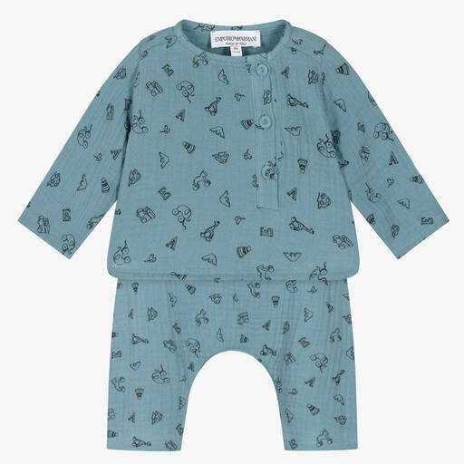 Emporio Armani-Голубой топ и штанишки из хлопка | Childrensalon Outlet