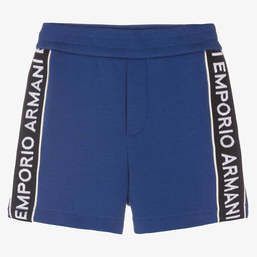 Emporio Armani-Baby Boys Blue Jersey Logo Shorts | Childrensalon Outlet