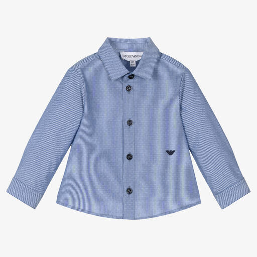 Emporio Armani-Baby Boys Blue Stripe Shirt | Childrensalon Outlet